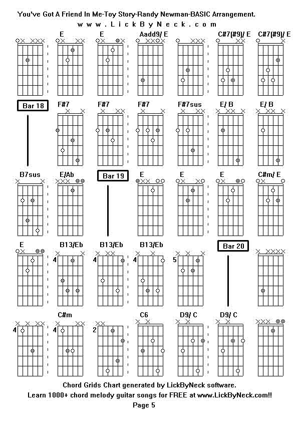 Chord Grids Chart of chord melody fingerstyle guitar song-You've Got A Friend In Me-Toy Story-Randy Newman-BASIC Arrangement,generated by LickByNeck software.